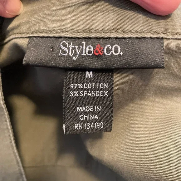 Style & Co. Olive Green Utility Jacket with Rhinestone Accents Military - Picture 3 of 11